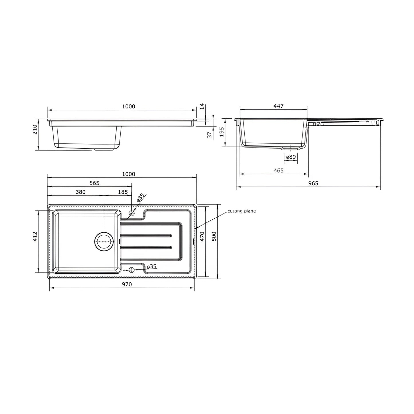 Fireclay Linedrawing of sink