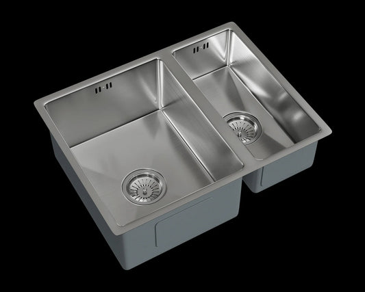 ETAN 1.5 Bowl Kitchen Sink | Inset or Undermounted | Chrome Strainer Wastes Supplied | 555x440x205 | Brushed Steel