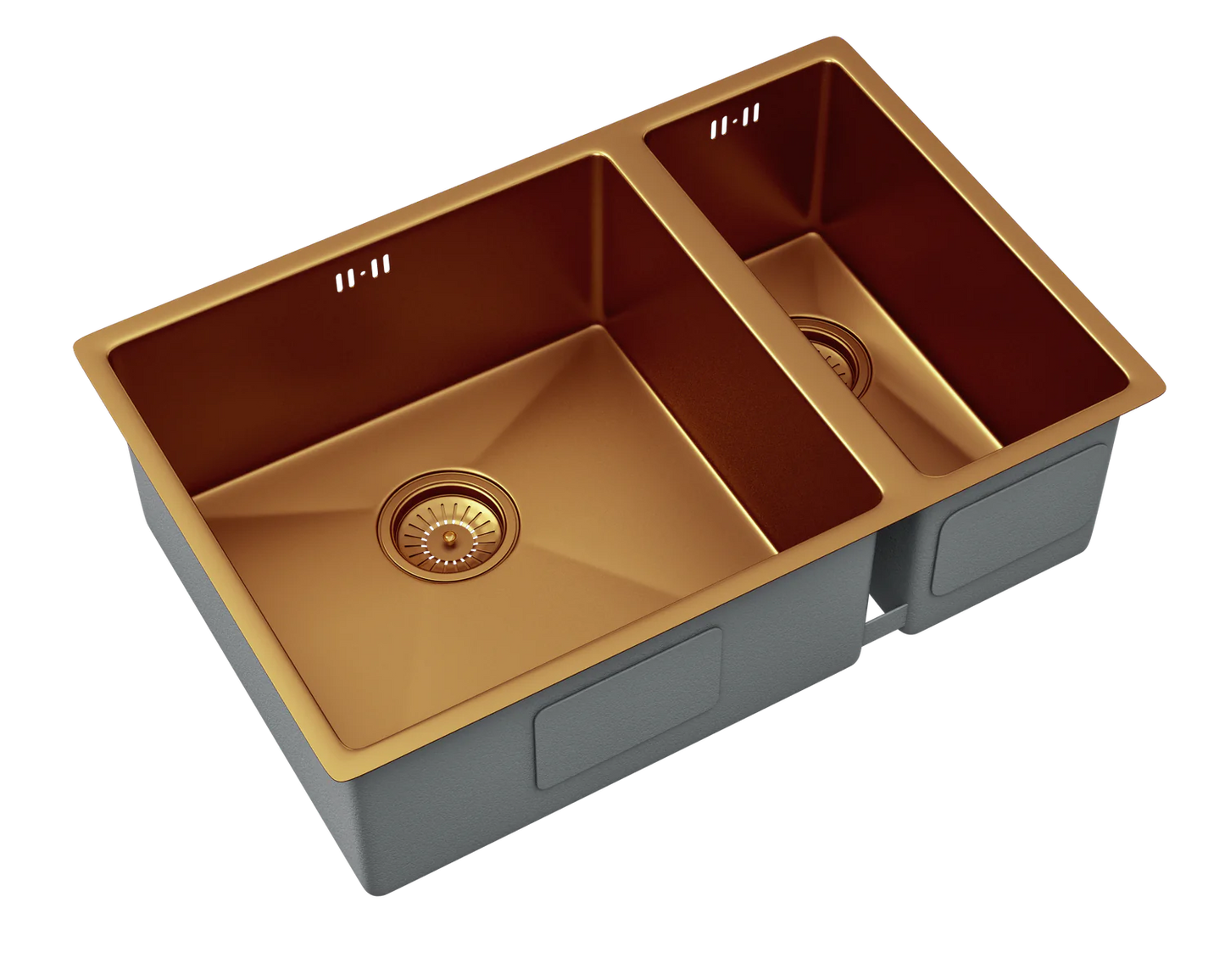 ETON | Vrimo | 1.5 Bowl Stainless Steel Kitchen Sink | Inset or Undermounted | Copper Strainer Wastes Supplied | Copper Finish